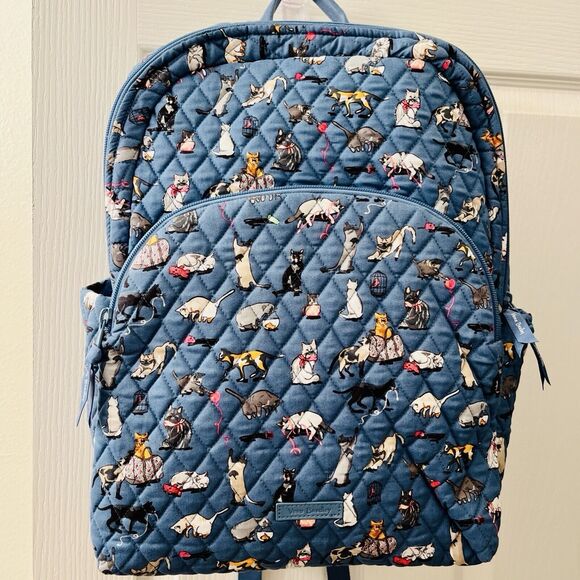 Vera Bradley Handbags - Vera Bradley Essential Large Backpack Laptop Pocket Cats Meow Kittens Kitty Blue